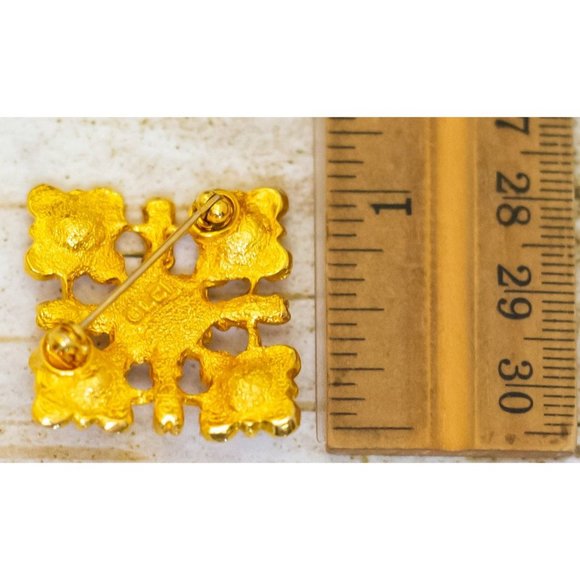 Vintage Diamond Flowers White Faux Pearl Gold Tone Brooch by Liz Claiborne - B14 - Picture 2 of 2